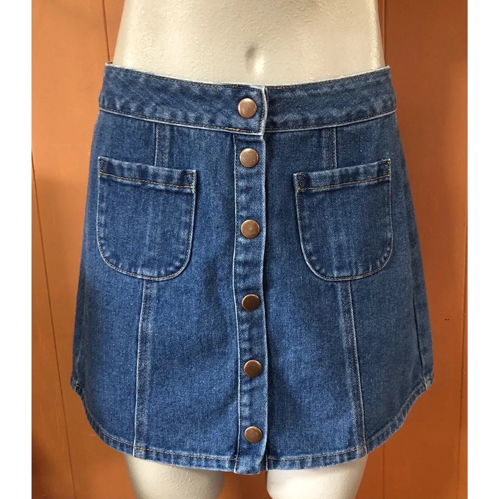 Brandy Melville Snap Front Denim Mini Skirt, 27 - Picture 2 of 11